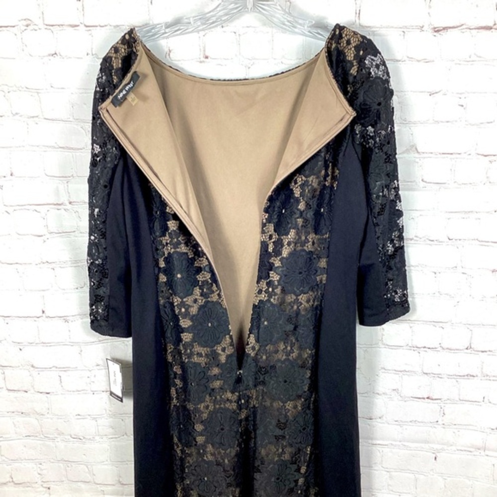 NWT Nine West Black Lace Floral Embroidered Shift Midi Dress Women’s Size 8 - Picture 3 of 12